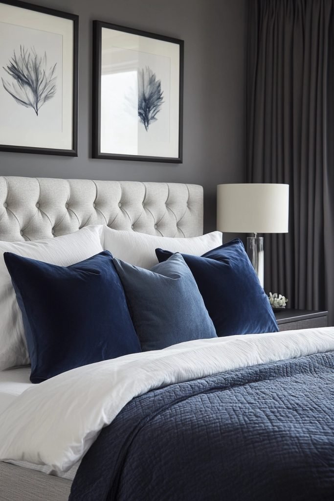 Navy and Grey Minimalist Bedroom