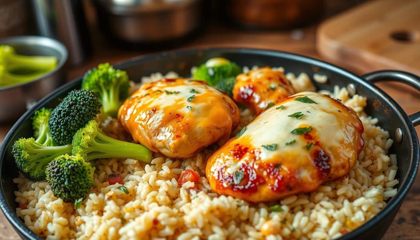 One Pan Cheesy Chicken Broccoli And Rice Recipe