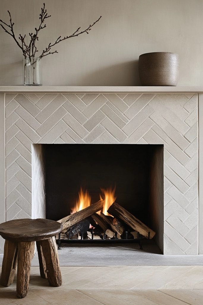 Sleek Herringbone Fireplace