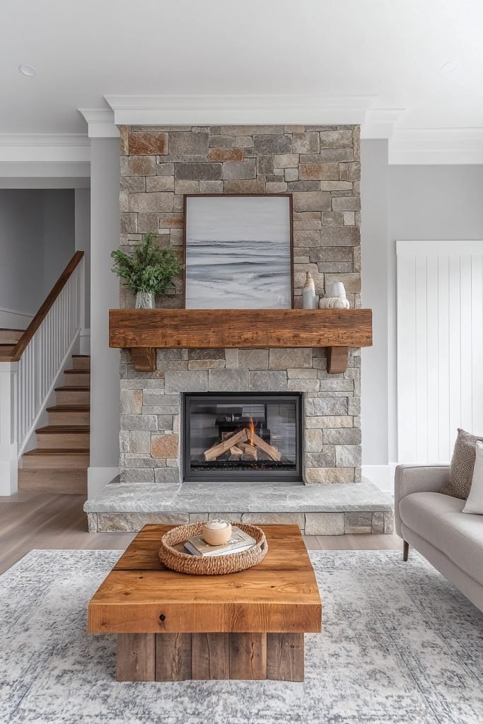 Stacked Stone Fireplace