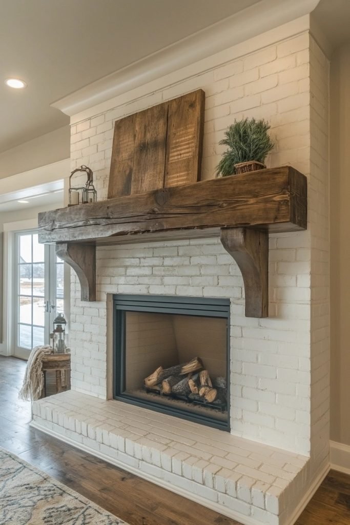 White Washed Brick Fireplace