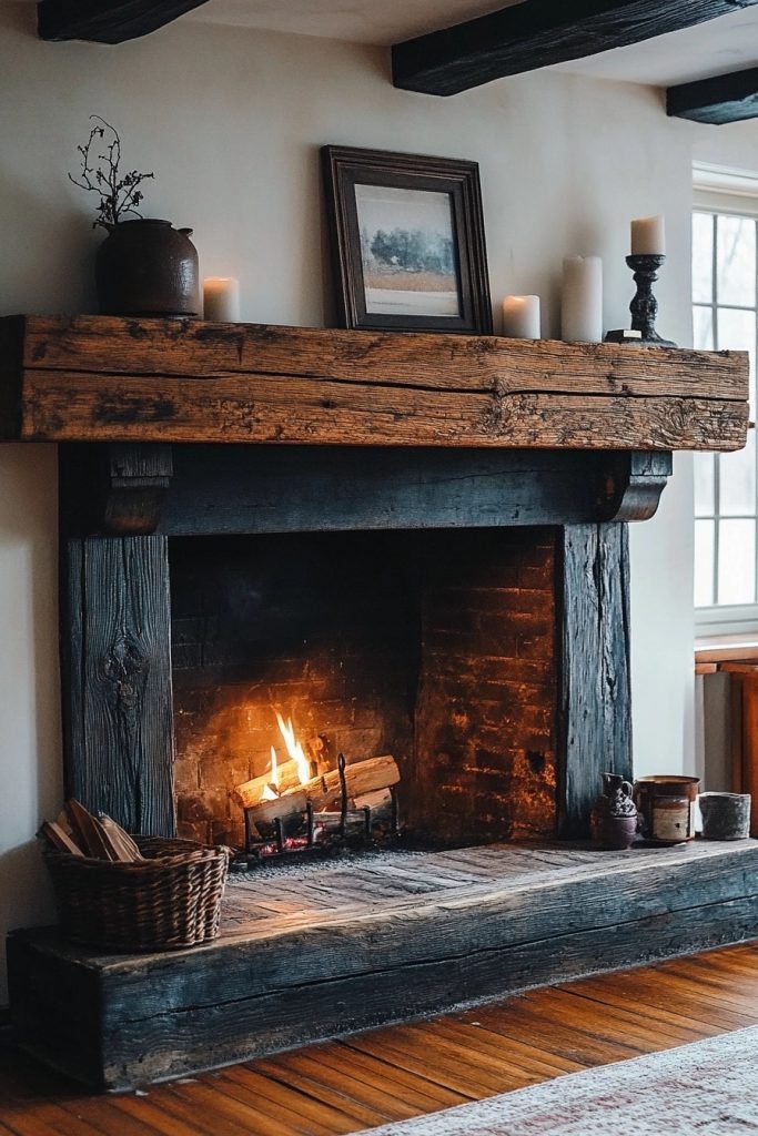Wood Beam Mantle Fireplace