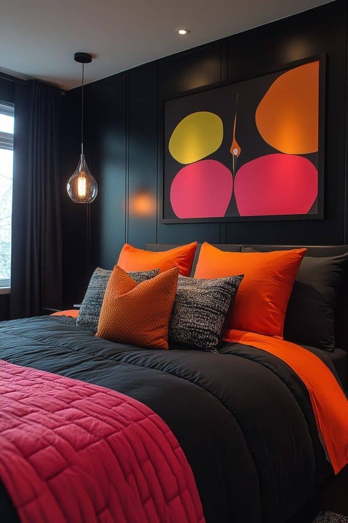 Black Bedroom with Color Block Design