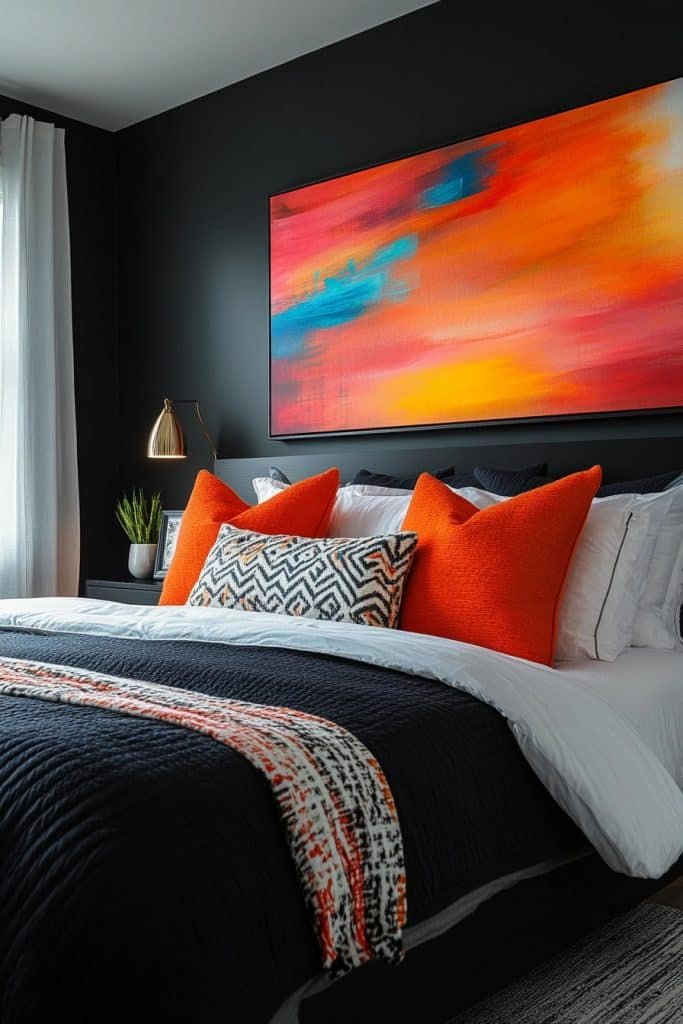 Black Bedroom with Contemporary Art