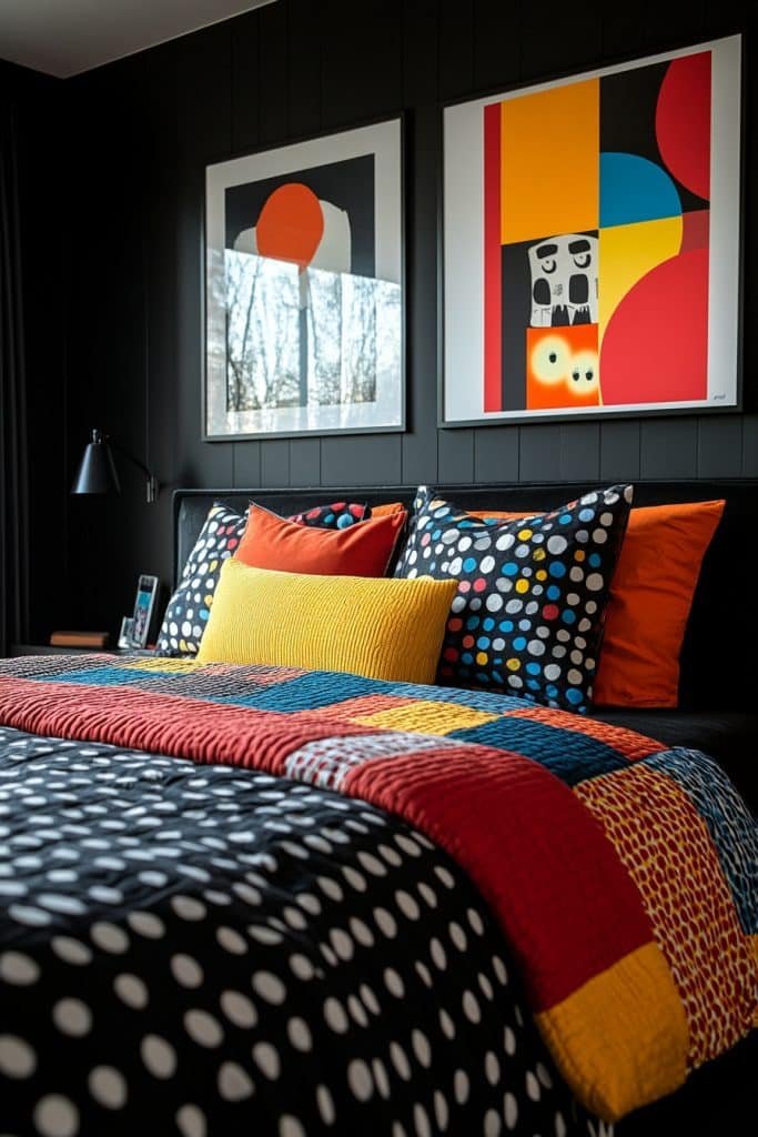 Black Bedroom with Pop Art Decor