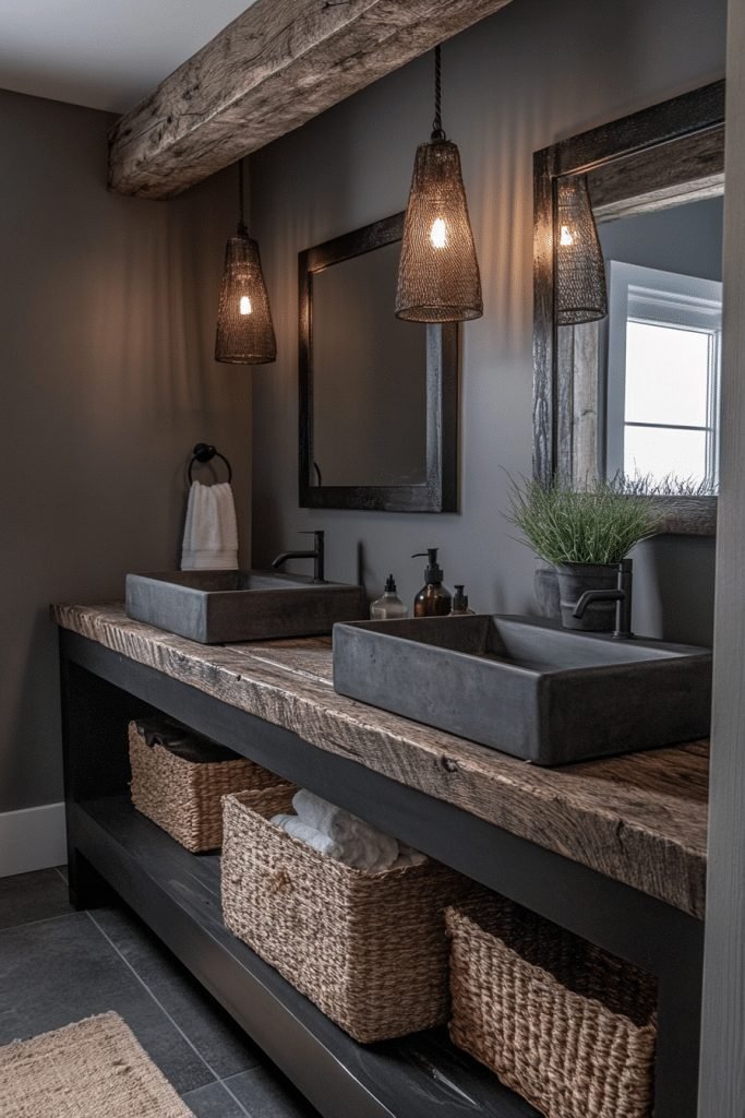 29 Black Bathroom Ideas for a Unique and Bold Statement 24 Black Industrial Farmhouse Bathroom