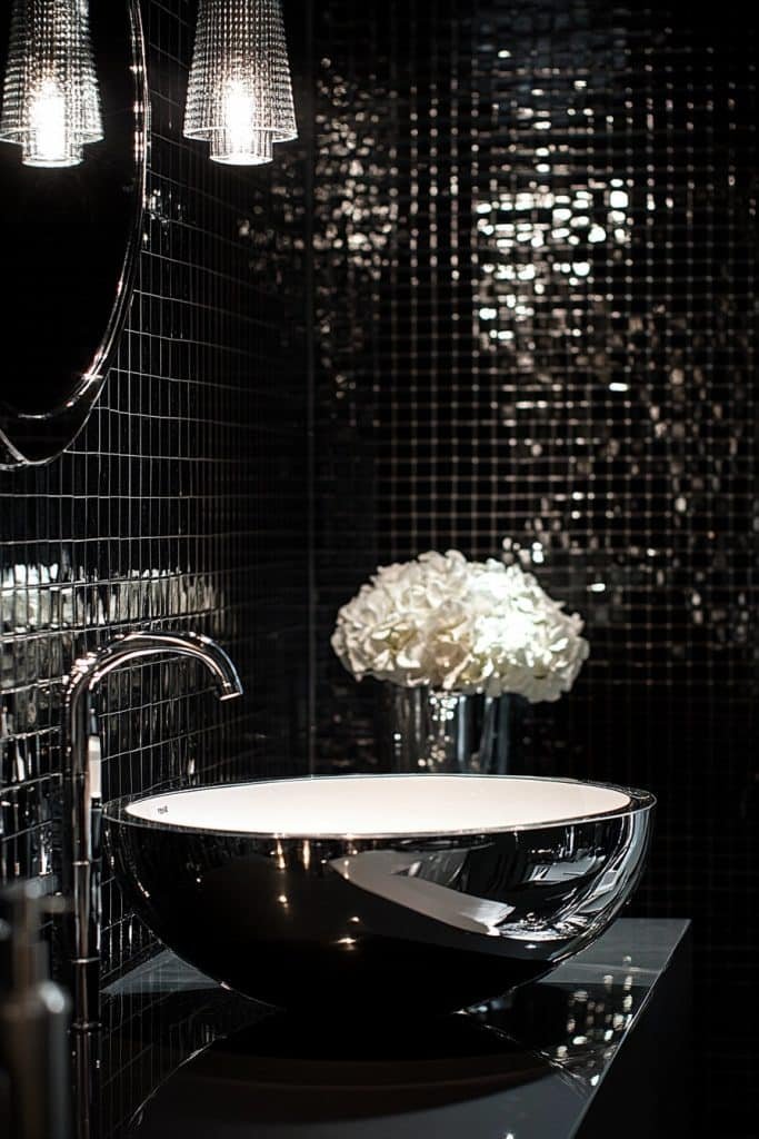 Black and Silver Reflective Bathroom