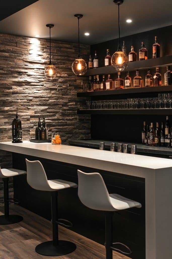 Black and White Themed Bar Area