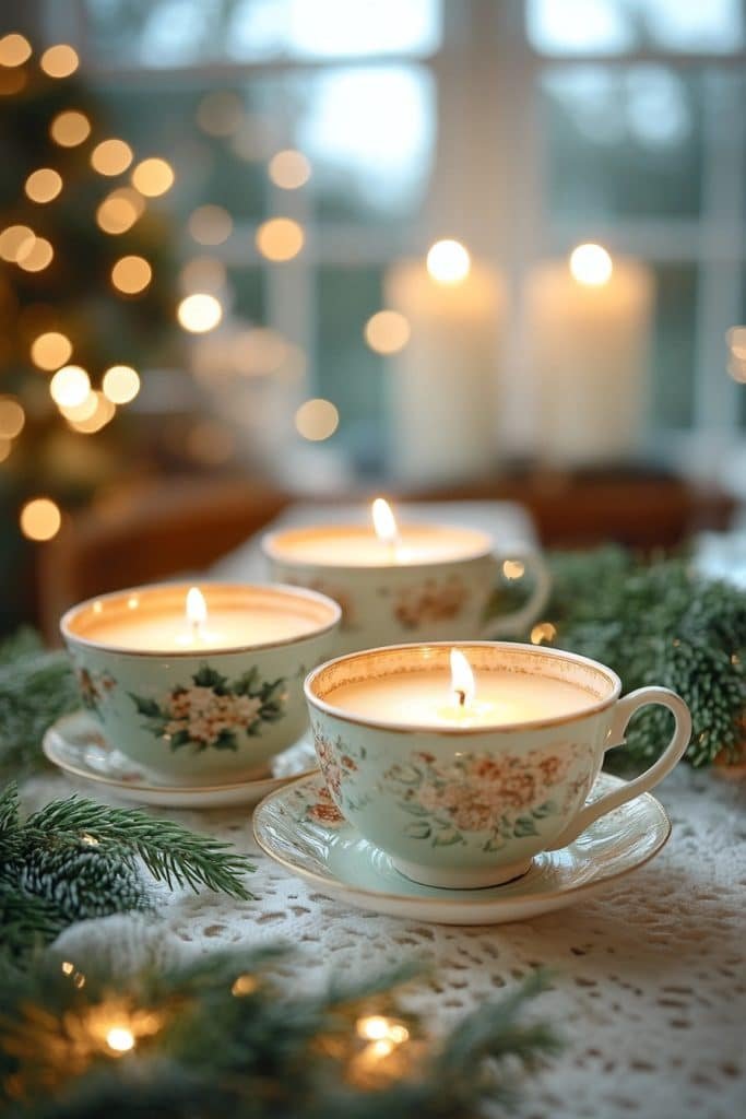 Candles in Vintage Cups