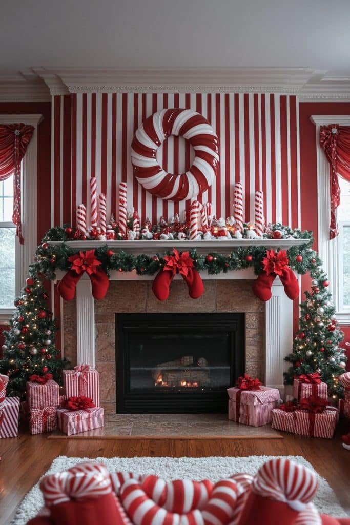 Candy Cane & Holly Mantel Display