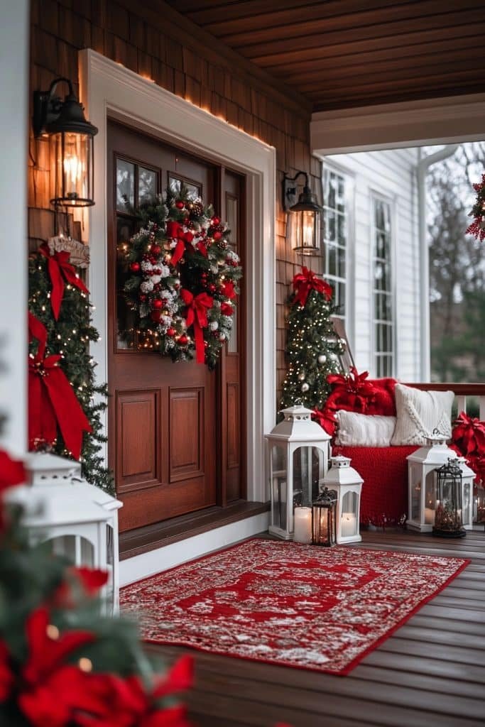 Charming Red and White Christmas Porch Setup