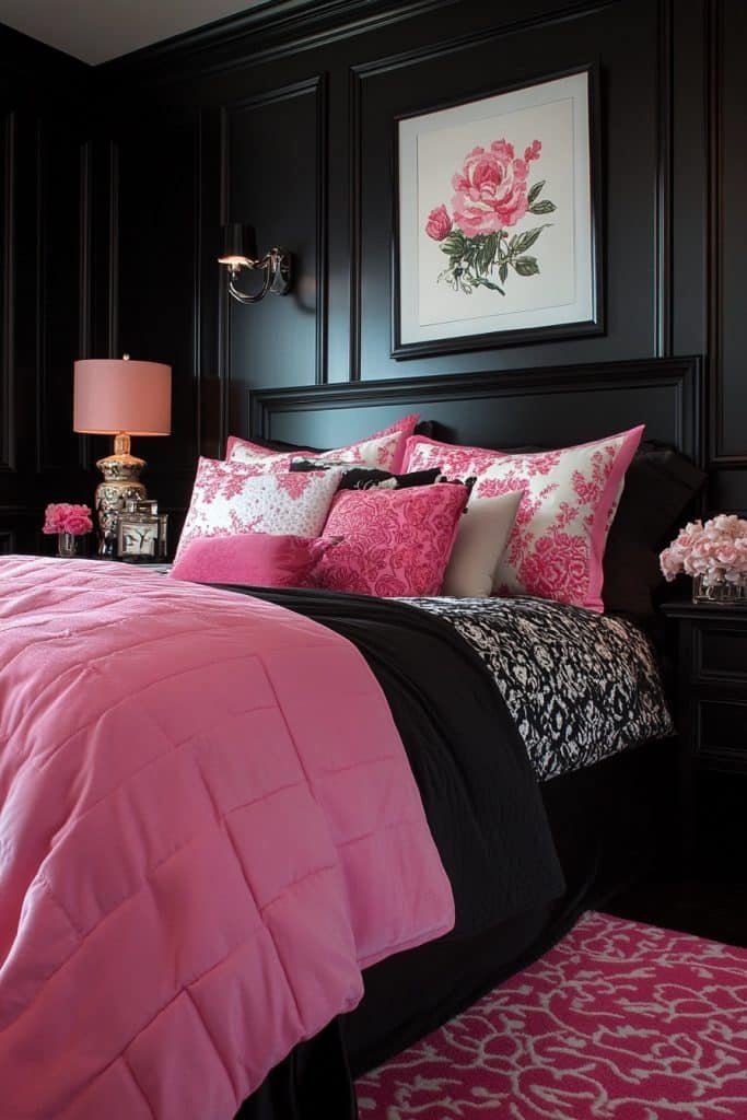 Chic Black and Pink Bedroom