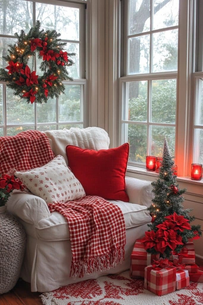 Christmas Cheer in a Red and White Sunroom