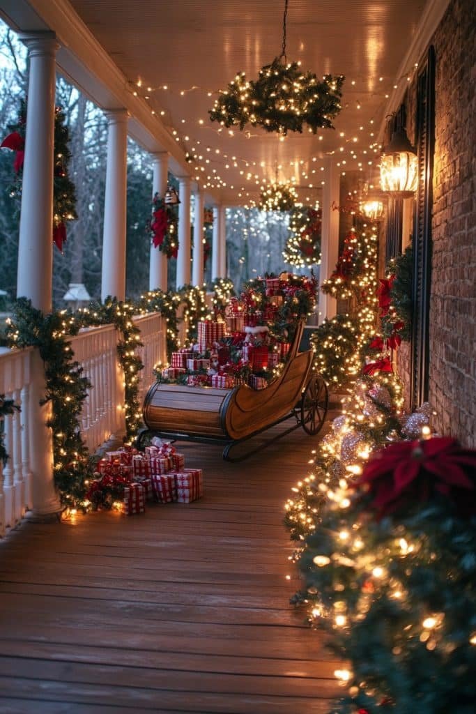 Christmas Porch with Sleigh Accents