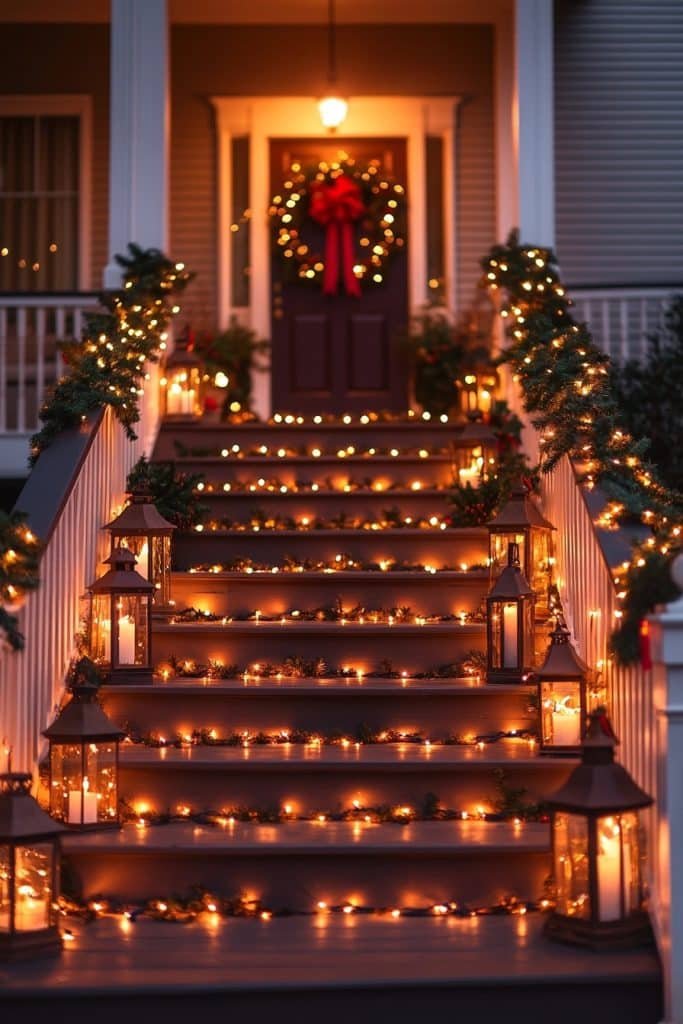 Christmas Porch with Warm Lighting