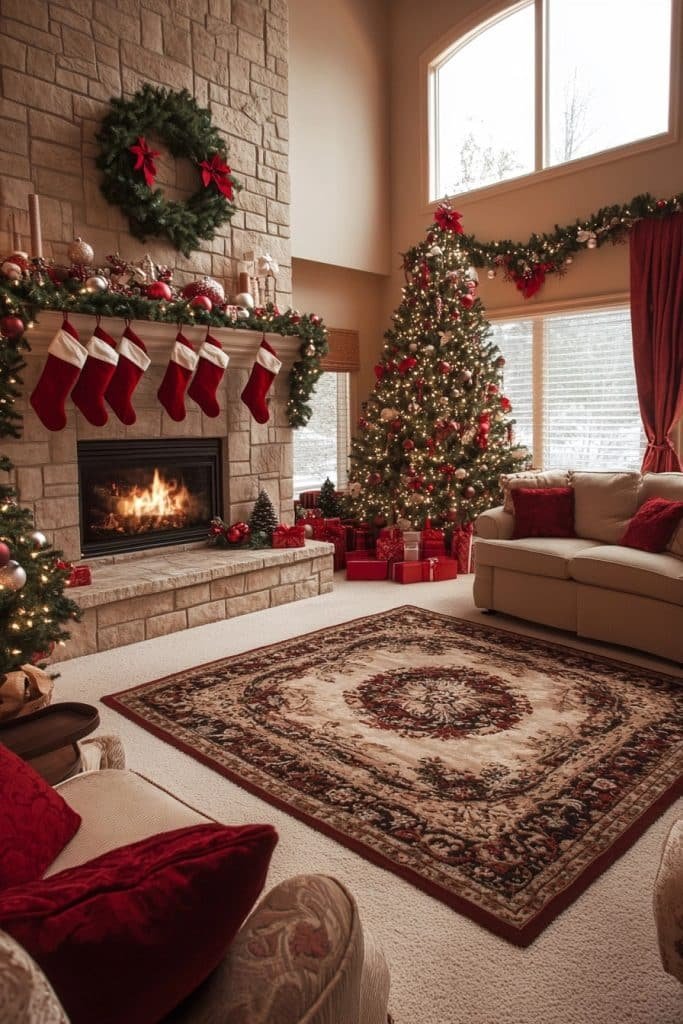 Classic Red & Green Christmas Mantel