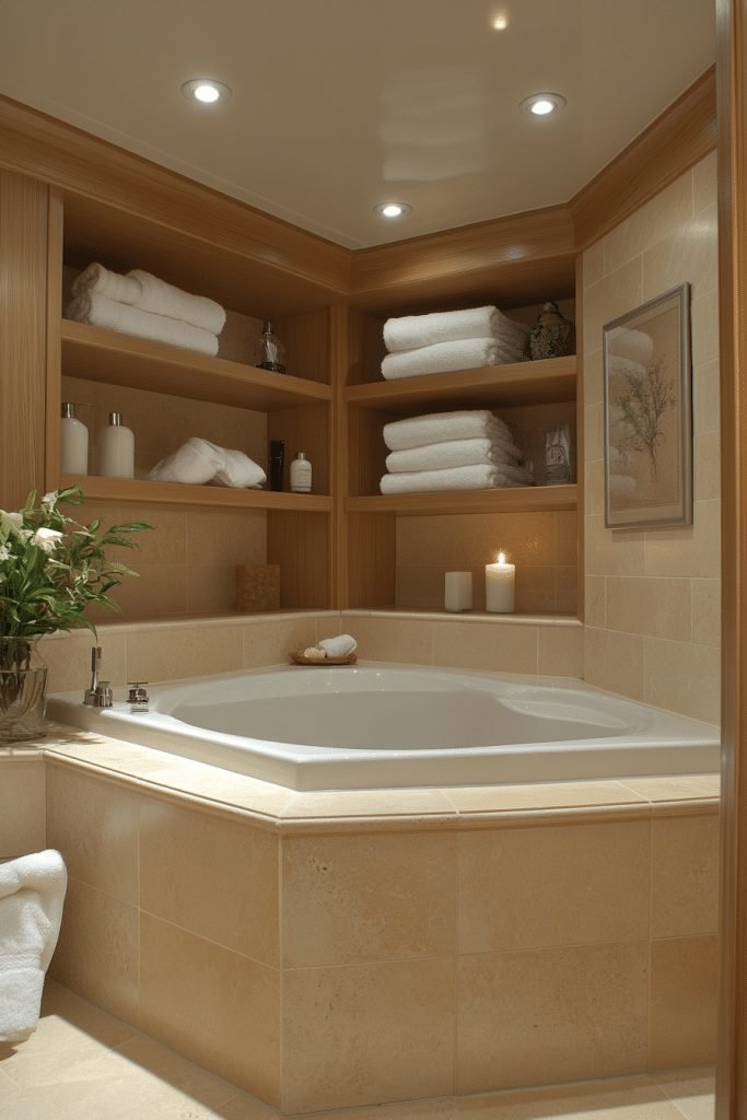 29 Small Bathroom with Tub Ideas to Enhance Your Bathroom’s Style 2 Compact Corner Tub Solution