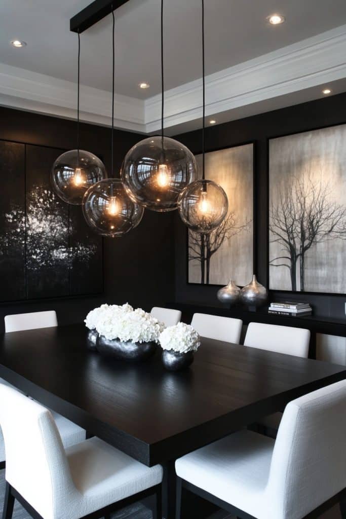 Contemporary Black and White Dining Room
