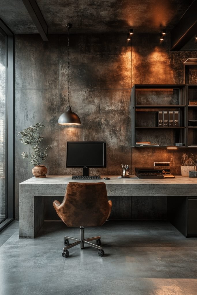 29 Brutalist Interior Design Ideas for a Bold Architectural Statement 17 Contemporary Home Office