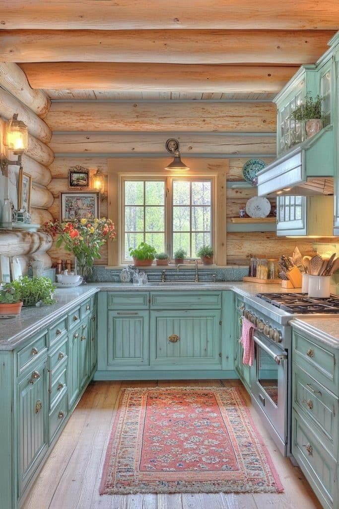 Cozy Cottage Style Log Kitchen