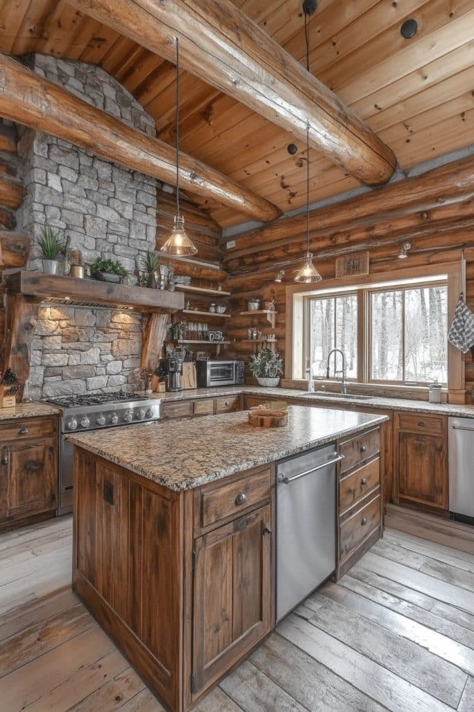 Cozy Log Home Kitchens