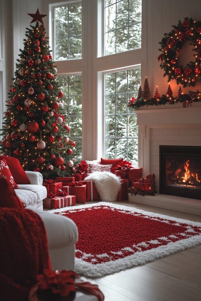 Cozy Red and White Christmas Living Room