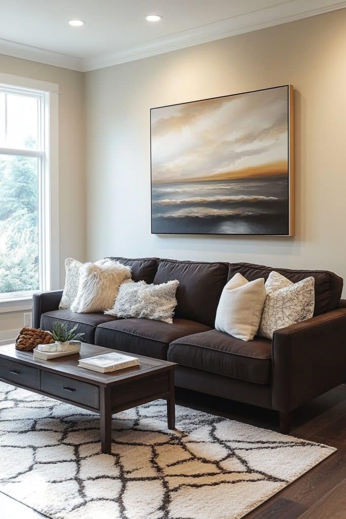 Dark Brown Couch as a Bold Focal Point