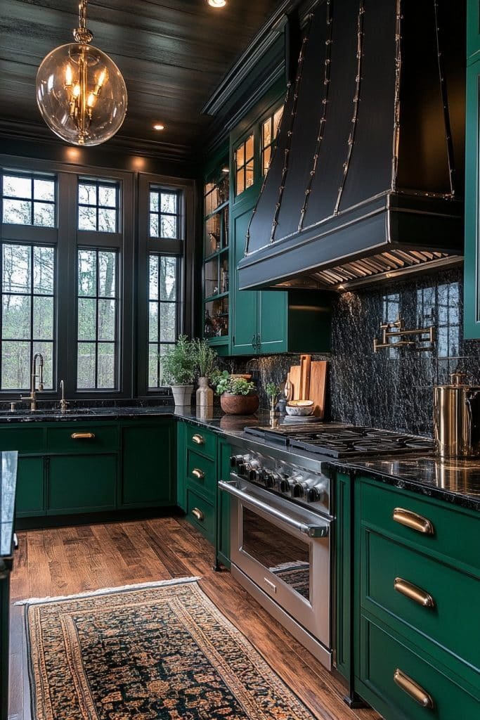 Dark Emerald Green with Black Countertops