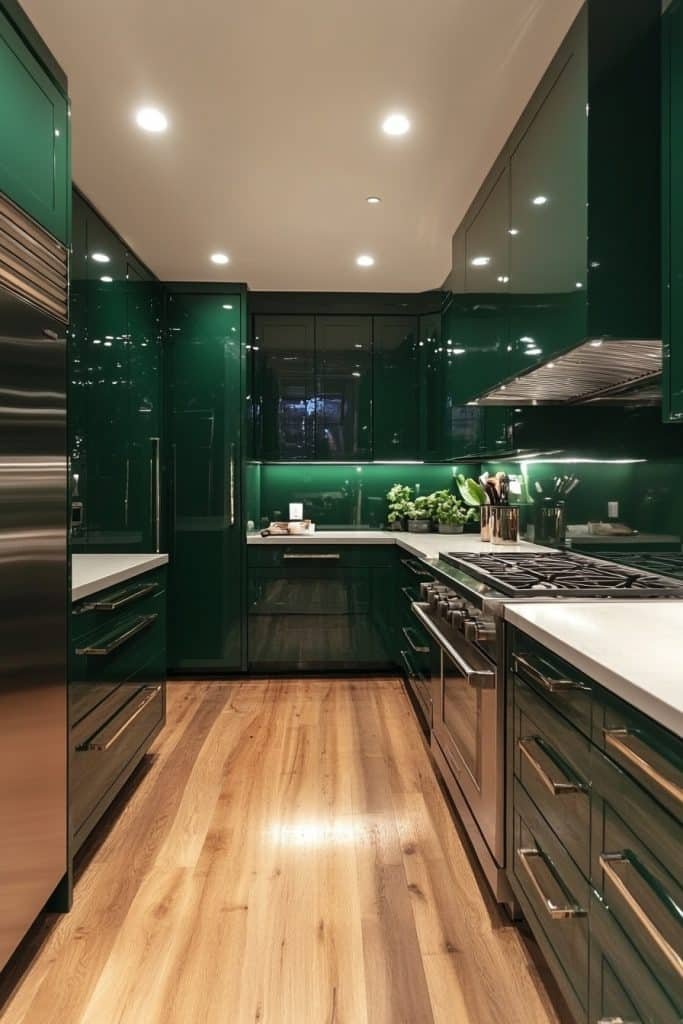 Dark Green Galley Kitchen