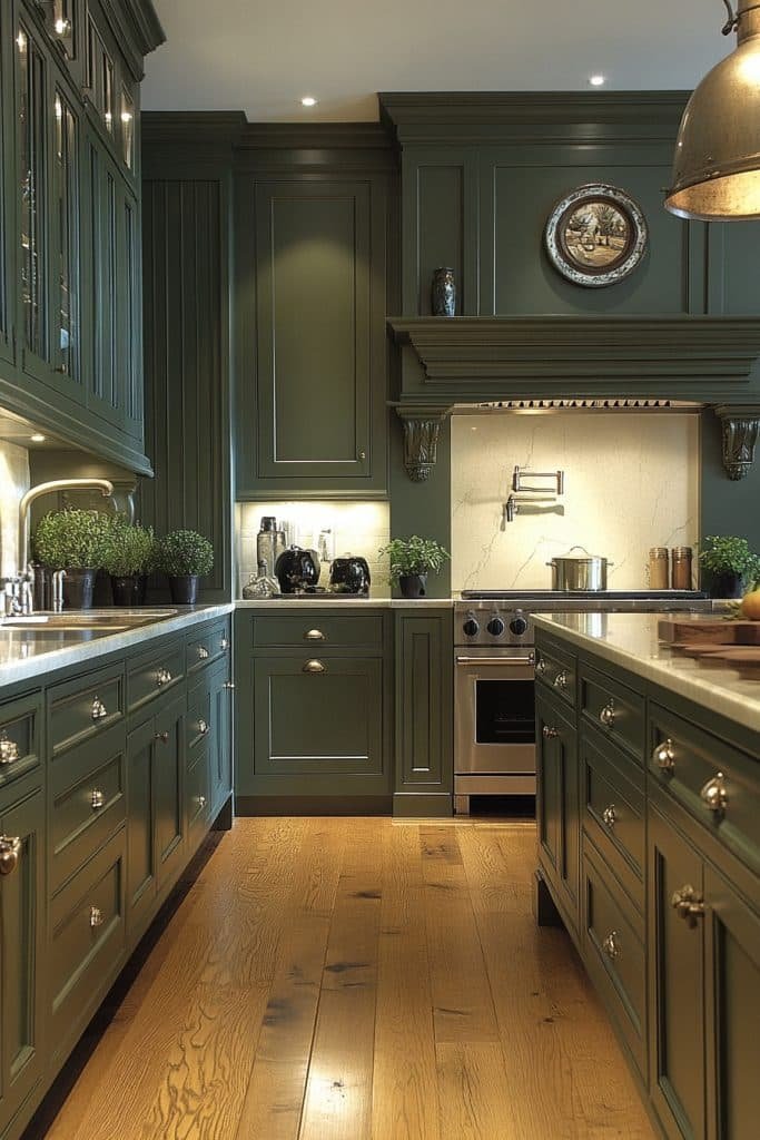 Dark Olive Green Traditional Cabinets