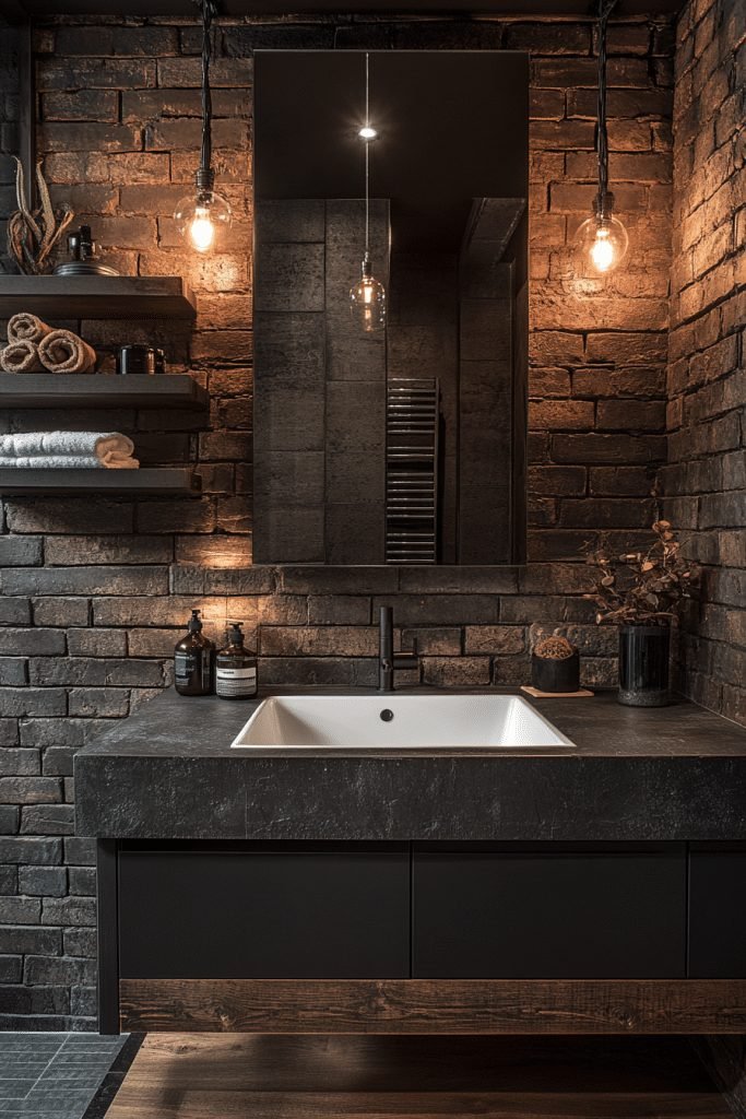 29 Black Bathroom Ideas for a Unique and Bold Statement 9 Dark Urban Loft Bathroom