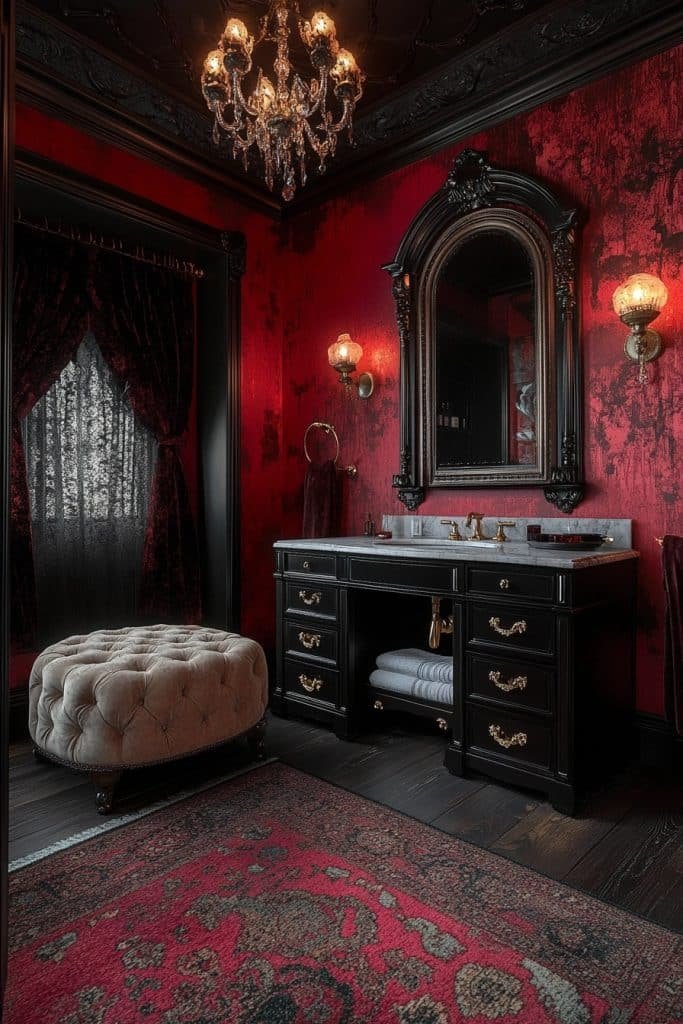 Dramatic Red Victorian Bathroom