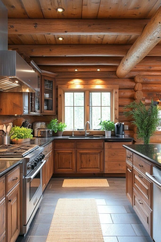 Eco-Friendly Log Home Kitchen