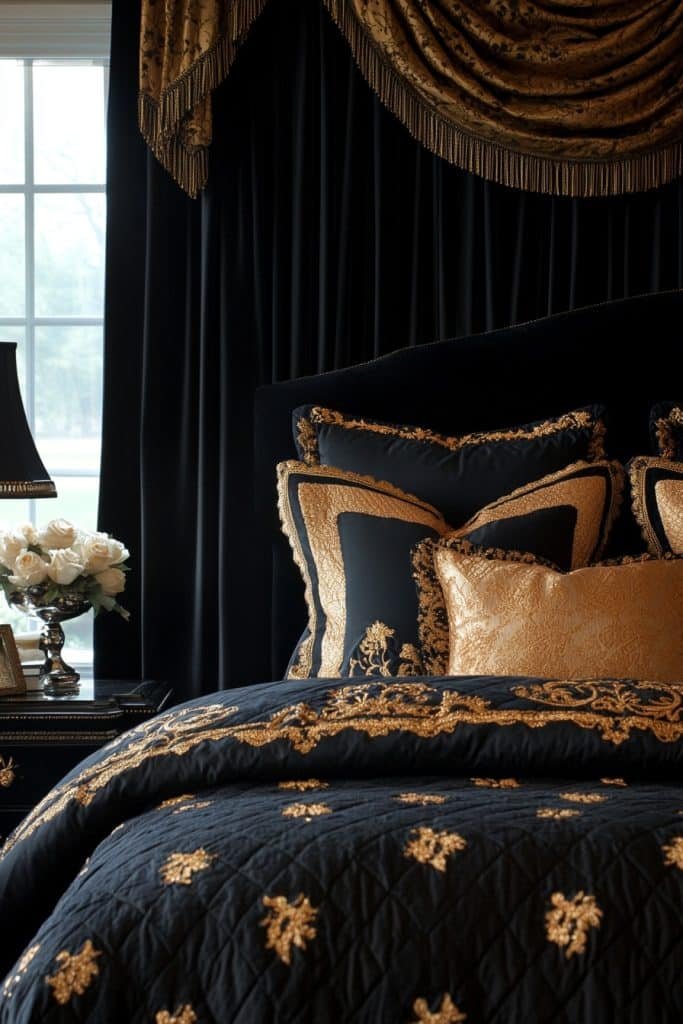 Elegant Black and Gold Bedroom