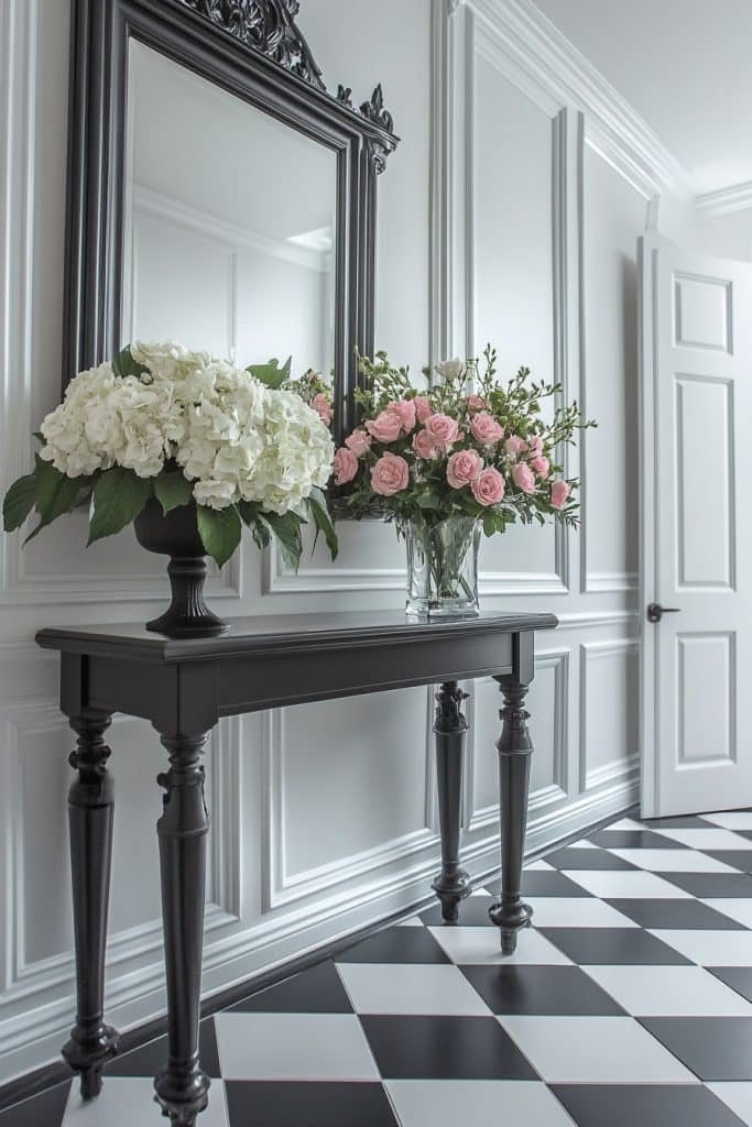 Elegant Black and White Entryway
