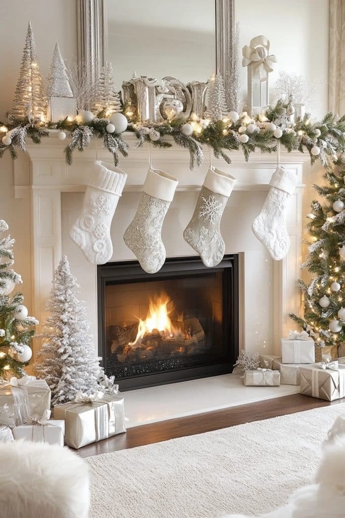 Elegant White Christmas Mantel