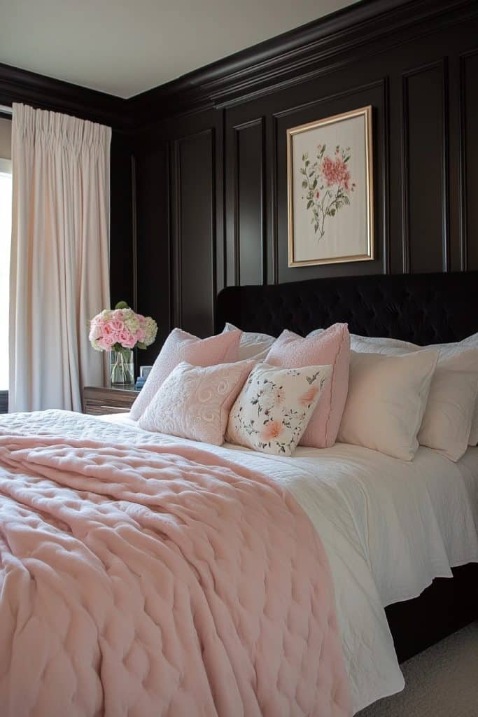 Feminine Black Bedroom with Soft Touches