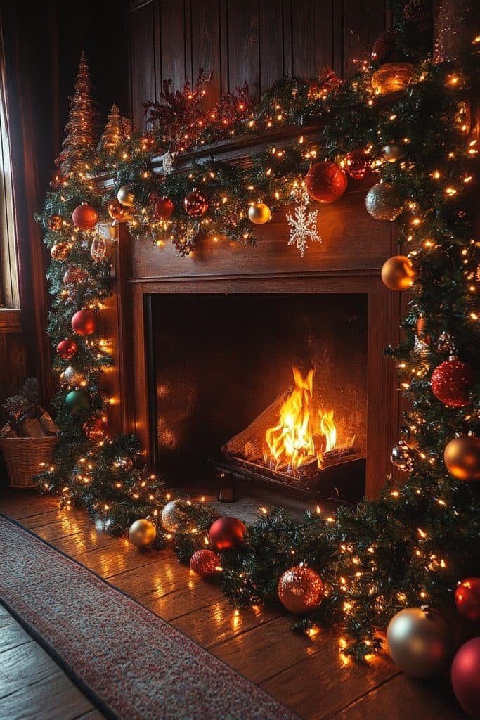 Festive Fairy Lights Fireplace
