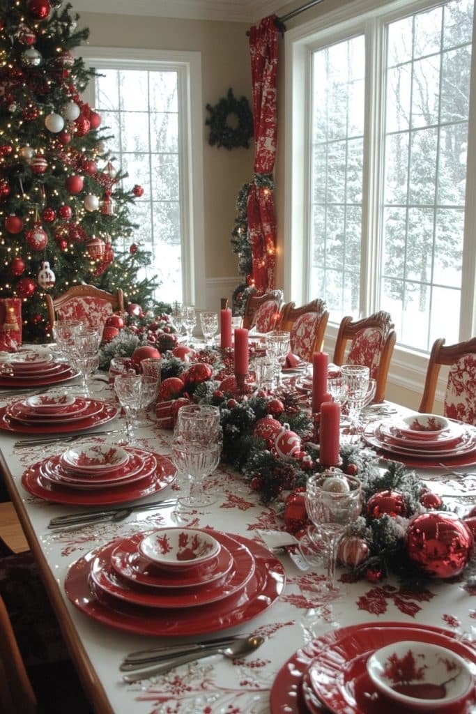 Festive Red and White Christmas Dining Room