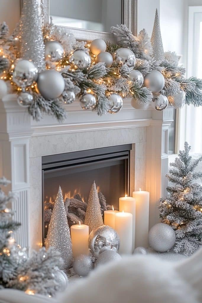 Festive Silver & White Mantel
