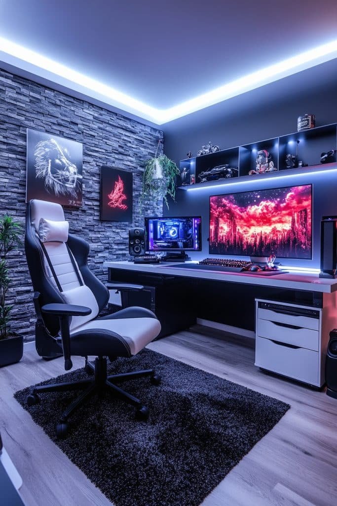 Futuristic Black and White Gaming Room