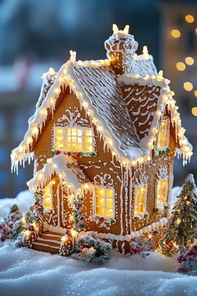 Gingerbread House with Holiday Lights