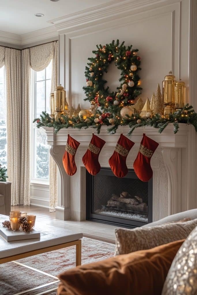 Glamorous Gold & Red Mantel