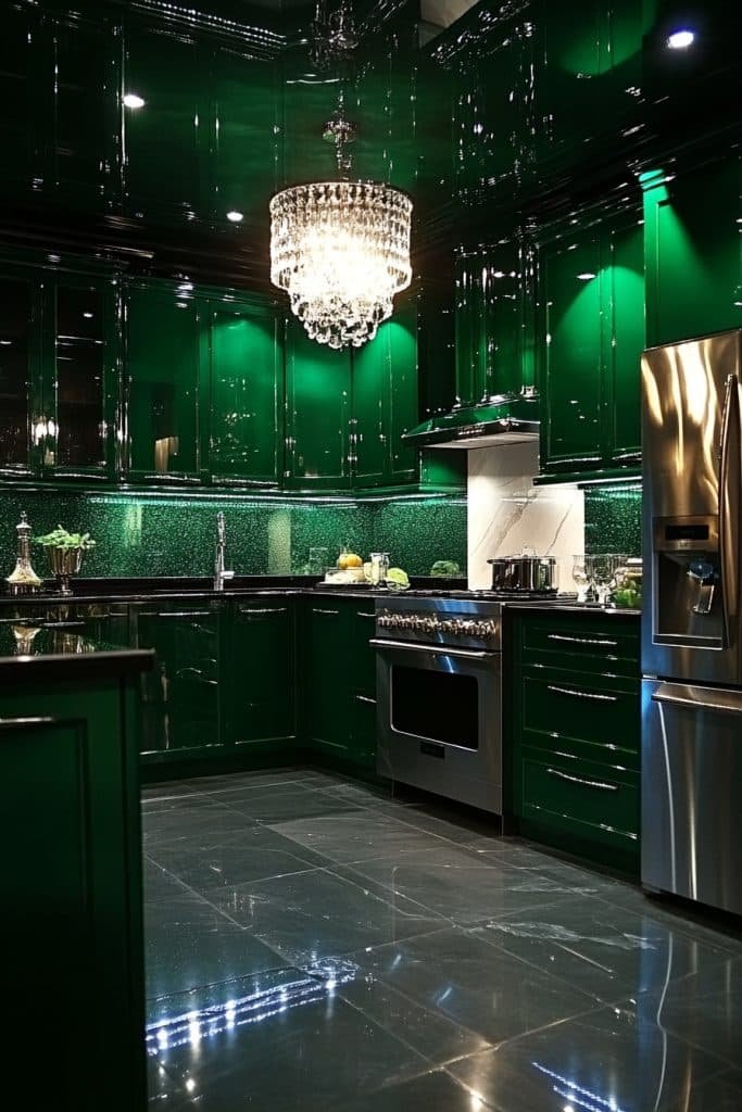 Glossy Dark Green Cabinetry