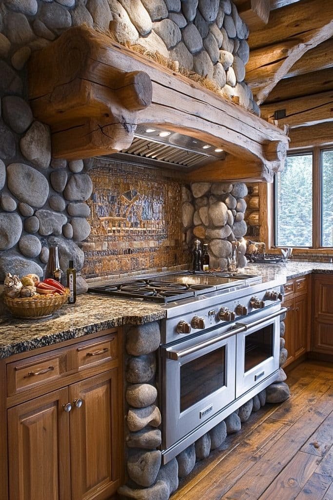 Handcrafted Log Home Kitchen