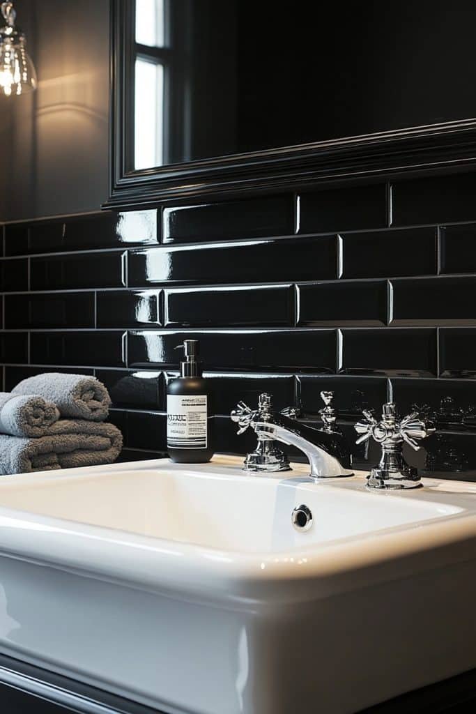 High-Contrast Black Guest Bathroom