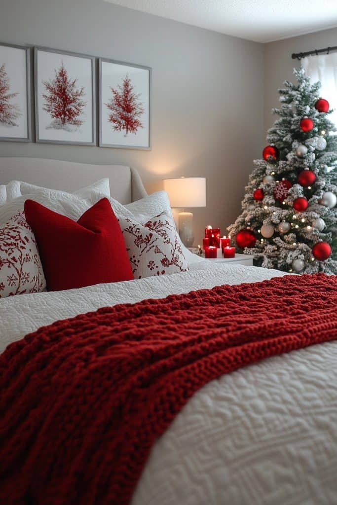 Holiday Cheer in a Red and White Guest Room