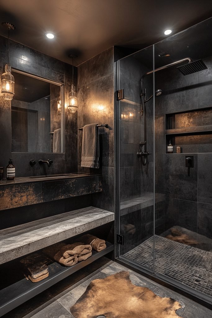 29 Black Bathroom Ideas for a Unique and Bold Statement 3 Industrial Black and Chrome Bathroom