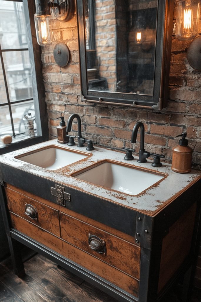 Industrial Metal Frame Double Sink Vanity