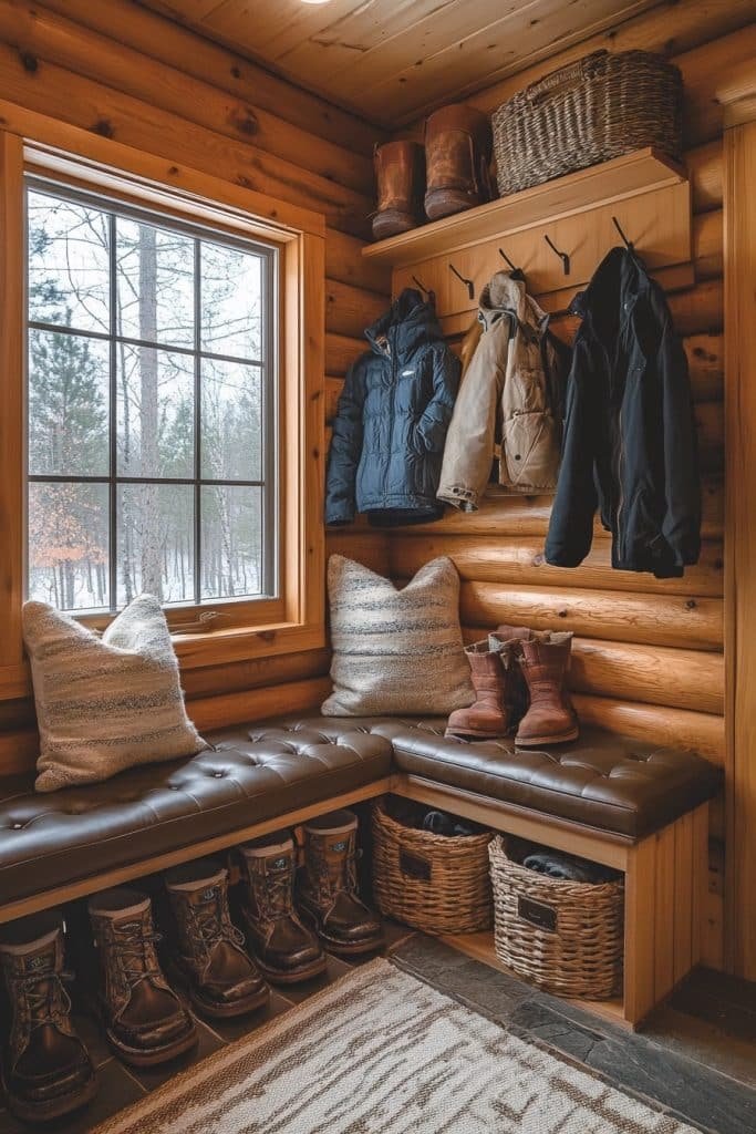 Inviting Log Home Mudroom